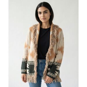 Shyanne Tan and Black Fringe Cardigan